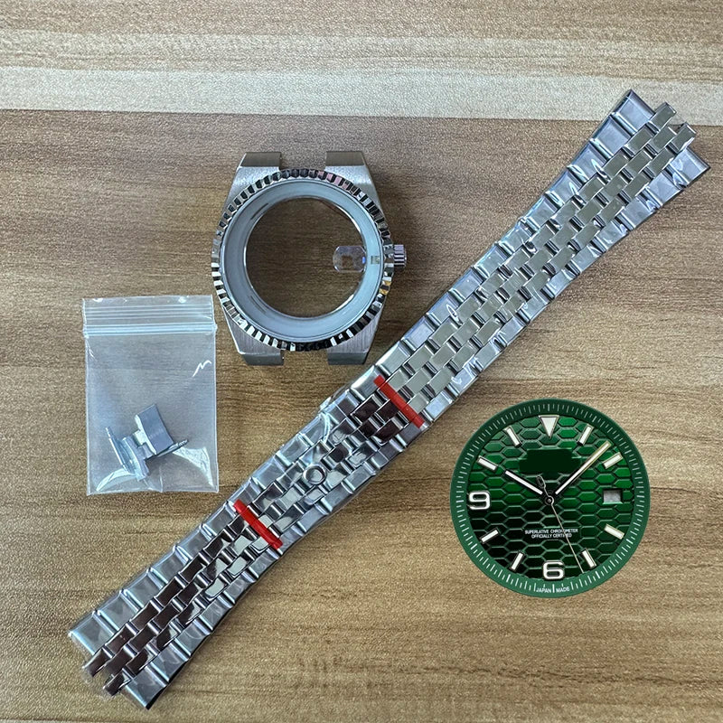 39.5mm Land-Dweller Watch Case Set Strap+Dial+Hands Lume Sapphire Glass Fit NH35