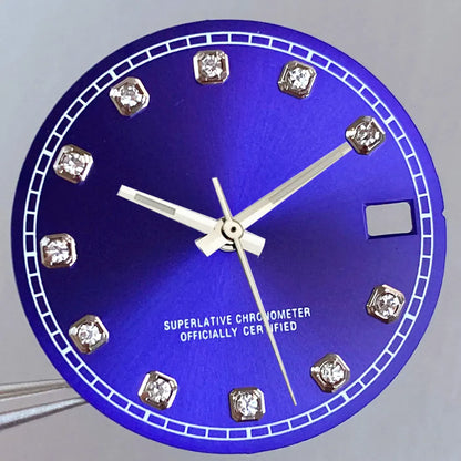 Mod Diamond Index 28.5mm watch dial in silver blue green, compatible with NH35A NH36A automatic movements.