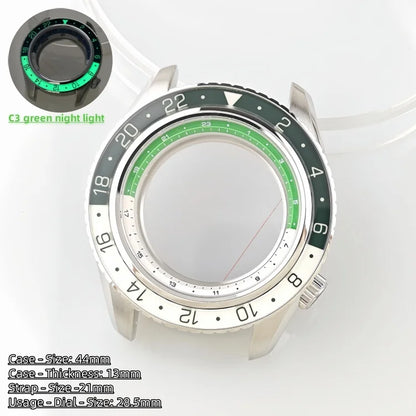 44mm Watch Case Green Luminous GMT Sprite Bezel Diving Case for NH34/NH35