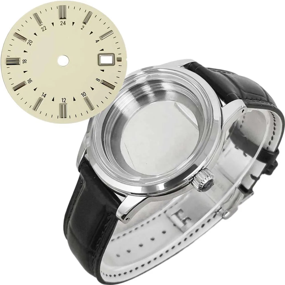 39mm Steel Watch Case Strap Dial for NH35 NH36 4R 7S PU Leather Strap 31mm Dial