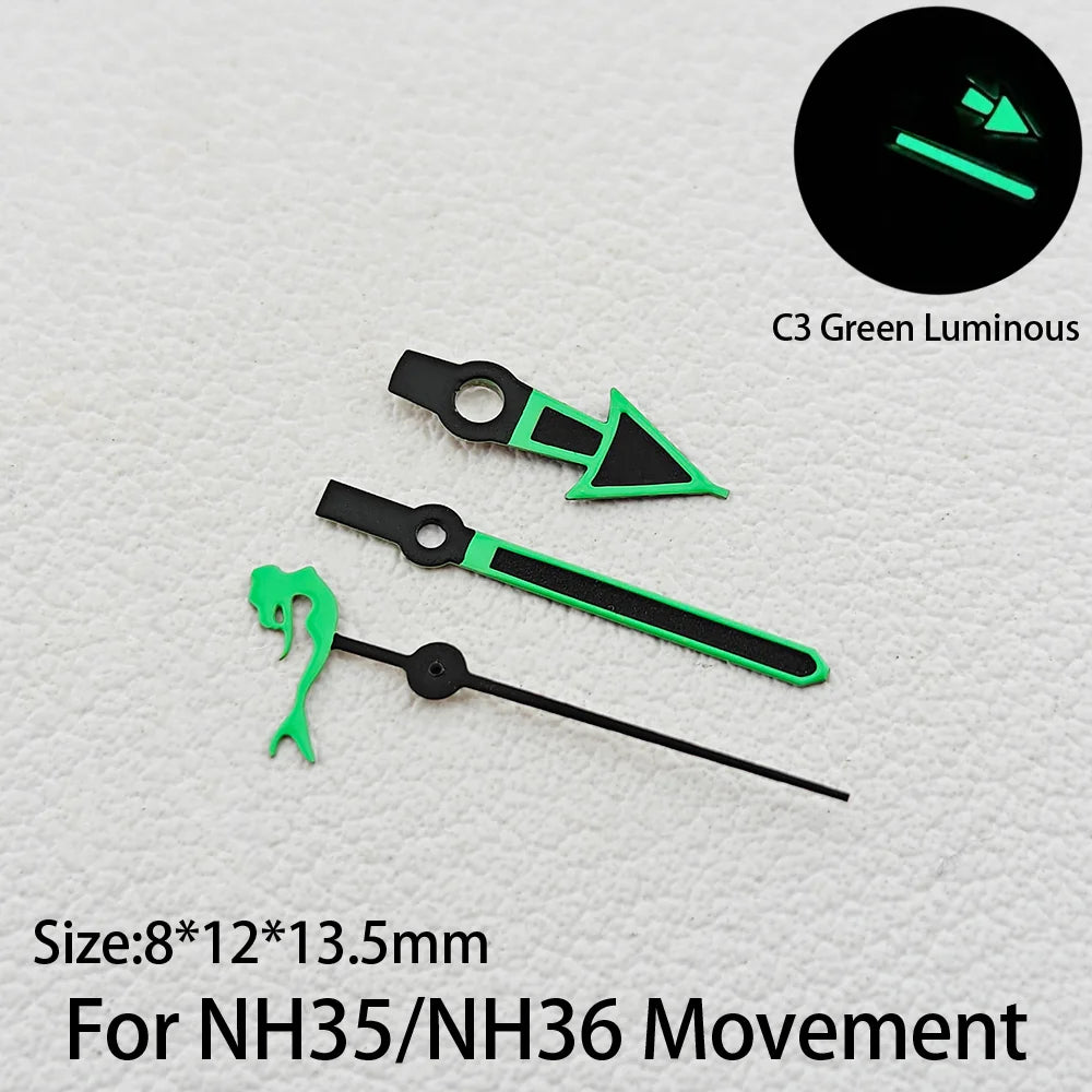 For NH35/NH36 Hands Marine Life Shape Series C3 Green Luminous Dolphin/Mermaid