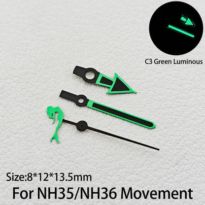 For NH35/NH36 Hands Marine Life Shape Series C3 Green Luminous Dolphin/Mermaid