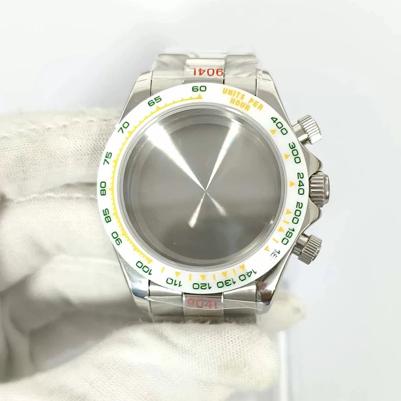 316L Steel 39mm Case+Strap+Bezel Sapphire Glass Ceramic/Steel Bezel Fit VK63