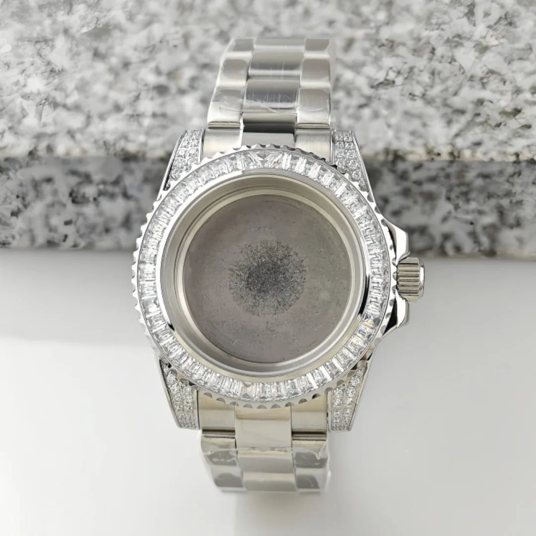 40.5mm Watch Case Set SUB Diamond Ring with Sapphire Glass for H35/NH36/NH34/4R35/4R35