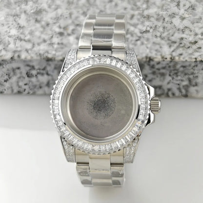 40.5mm Watch Case Set SUB Diamond Ring with Sapphire Glass for H35/NH36/NH34/4R35/4R35