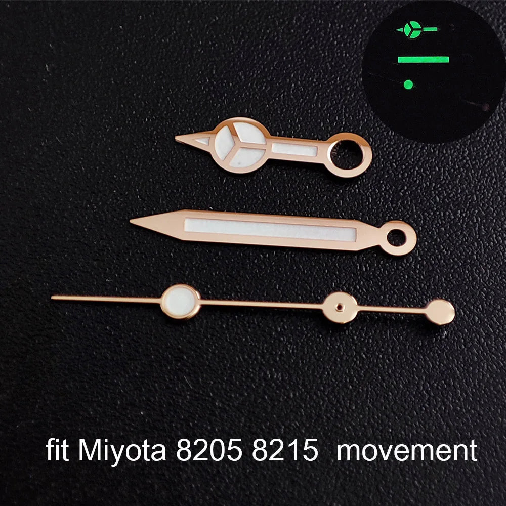 Green luminous watch hands compatible with NH35 NH36 ETA 2836 2824 Miyota 8205 8215 movements.