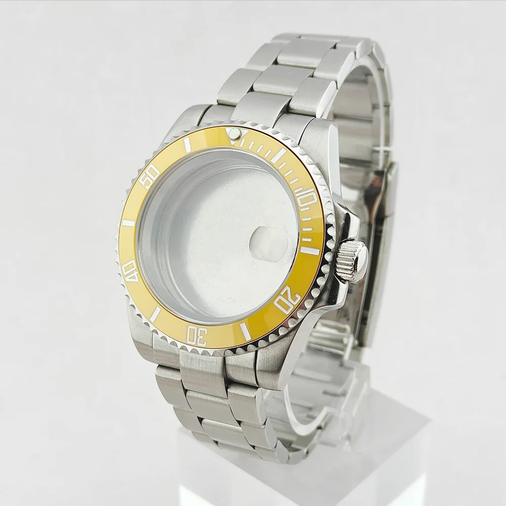 40.5mm SUB Sapphire Crystal Steel Watch Case One-Way Selection Bezel For NH35/36