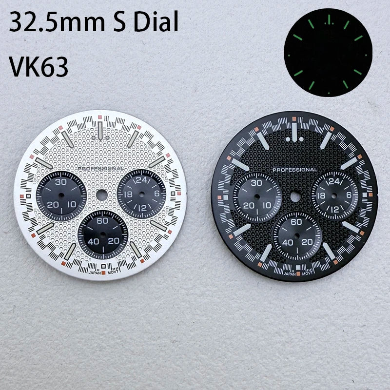 32.5mm VK63 S Logo Speed Dial Green Luminous Fit VK63 Movement Dial Watch
