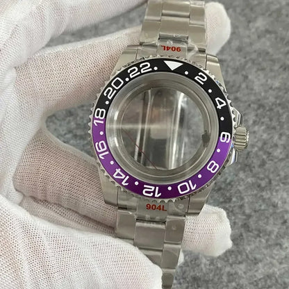 40mm Watch Case Set Sapphire Glass Steel Strap+Ceramics Bezel for NH35/ NH36