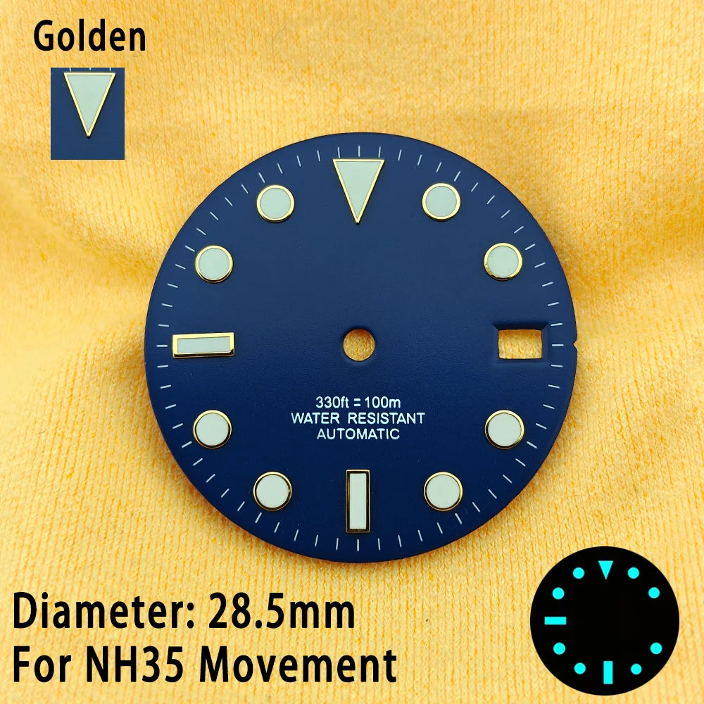 28.5mm Multicolor Watch Dials For NH35 NH36 Blue Luminous with Dial Calendar