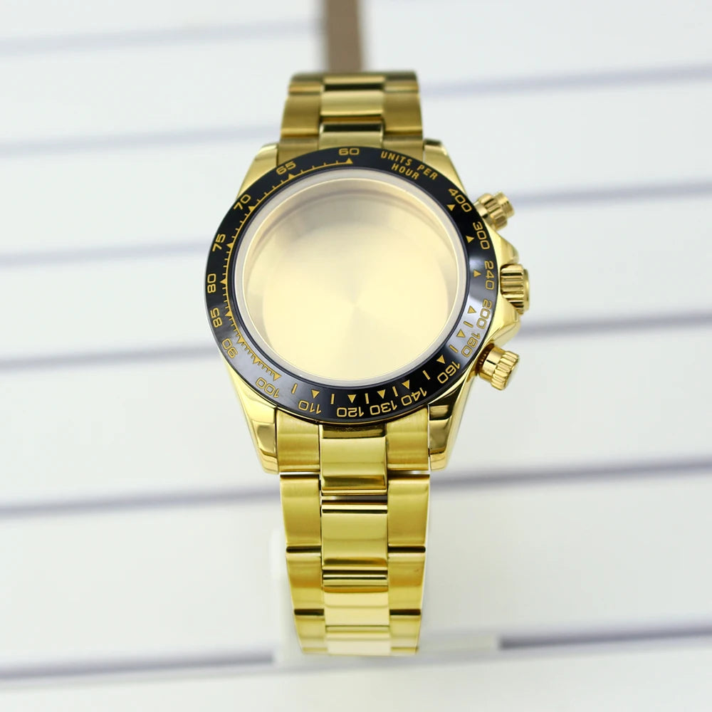 39mm Watch Case Stainless Steel Watch Strap Sapphire Crystal Glass For VK63