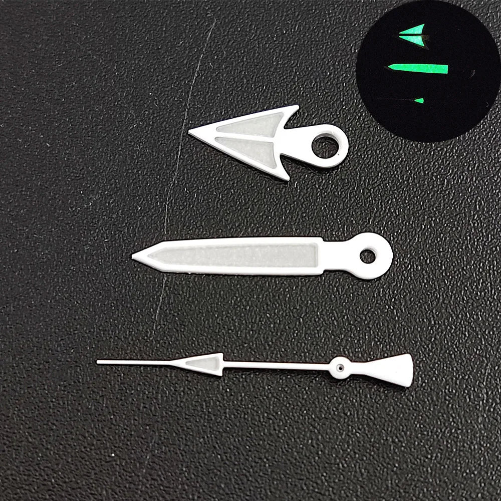 Green luminous watch hands for NH35/NH36 movement, high-quality glow pointers.