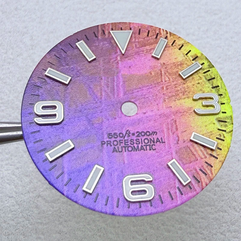 28.5mm S Logo Sunburst Ex plorer Watch Dial Green Luminous Fit NH35/NH36/7S/4R