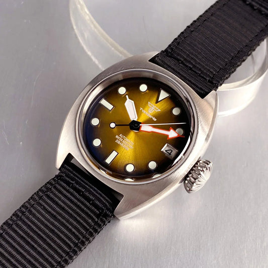 36mm No Logo Sunburst Luminous Nylon Band Watch Steel Case Sapphire Glass NH35