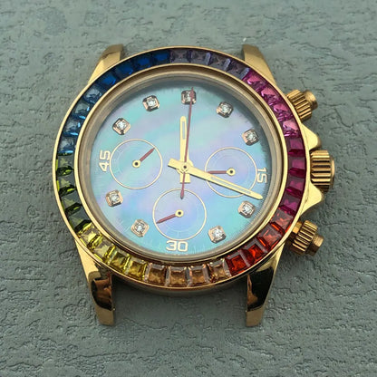 40mm Diamond Bezel Aurora Dial 316l Steel Sapphire Glass Case Suitable For VK63