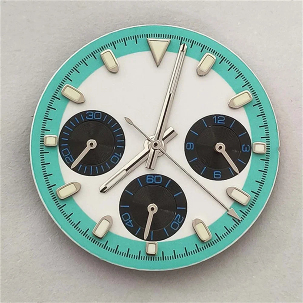 29.5mm Green+White Watch Dial with Watch Hands Green Luminous for VK63