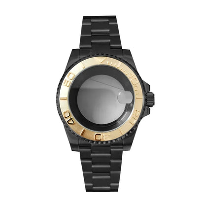 40MM Black Watch Case + Strap SUB Steel Case with Sapphire Crystal for NH35 NH36