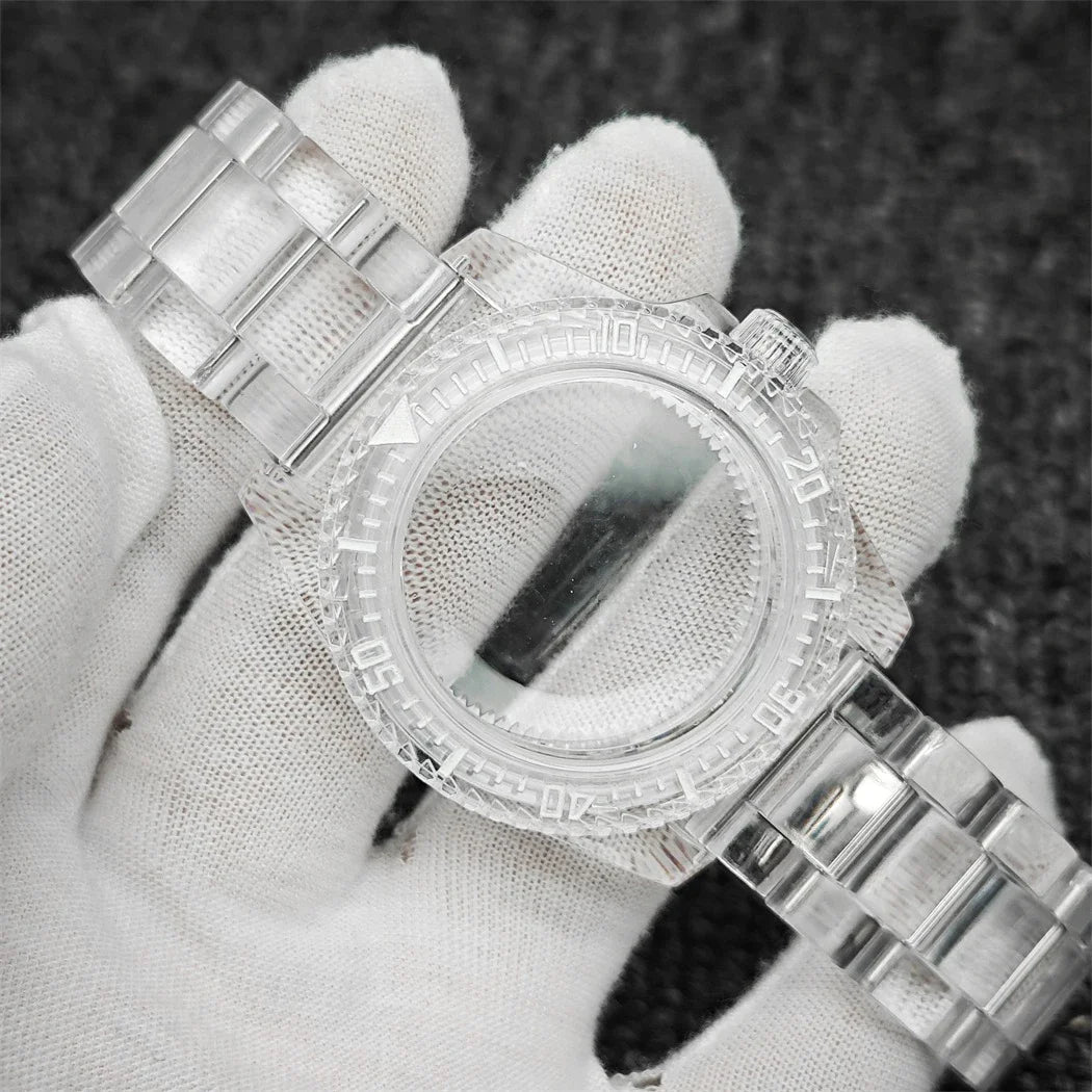 40mm Transparent Watch Case 20mm Bands Set Luminous Acrylic Case for NH35/NH36