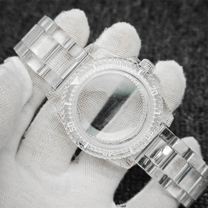 40mm Transparent Watch Case 20mm Bands Set Luminous Acrylic Case for NH35/NH36