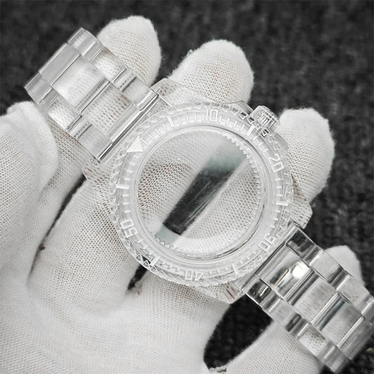 40mm Transparent Watch Case 20mm Bands Set Luminous Acrylic Case for NH35/NH36