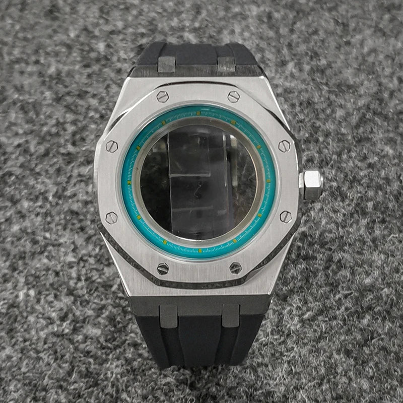 41mm 316L Steel Case+Strap+Ring Sapphire Glass Watch Case Fit NH35/NH36