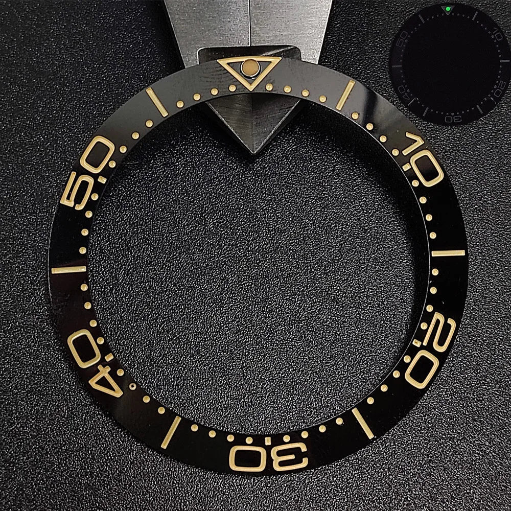 Sloping luminous ceramic bezel insert 39.3x31.7mm for watch accessories, durable replacement.