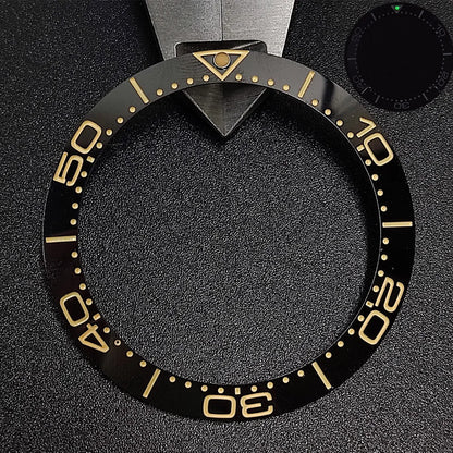 Sloping luminous ceramic bezel insert 39.3x31.7mm for watch accessories, durable replacement.