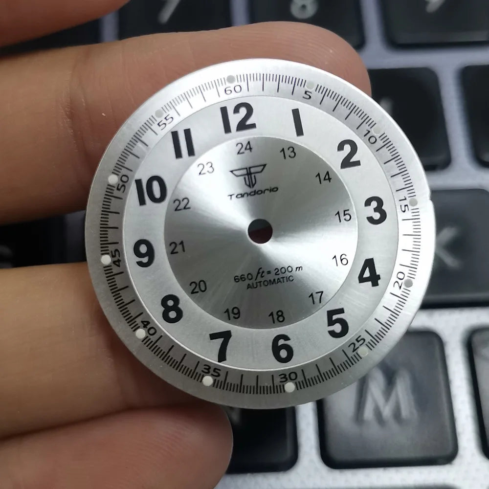 Pilot 29mm Nologo black and silver dial face for NH35 NH36 vintage diver watch mod parts