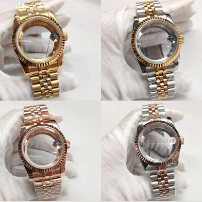 36/39mm Watch Case Transparent Back Cover with Date Window for NH35 NH36
