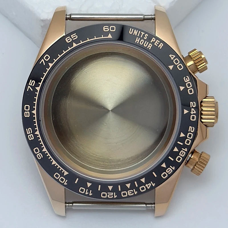 316L Steel 39mm Rose Gold Watch Case Sapphire Glass Ceramic/Steel Bezel Fit VK63