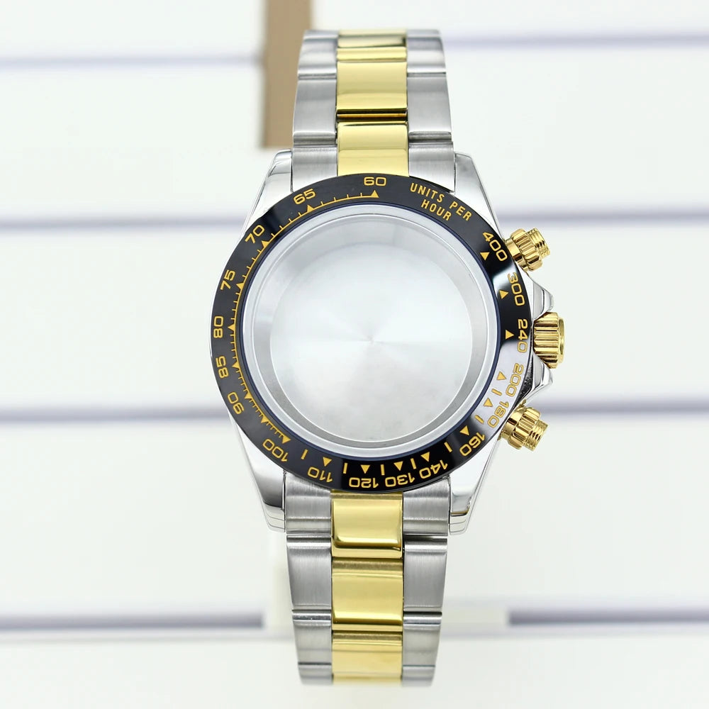 39mm Watch Case Stainless Steel Watch Strap Sapphire Crystal Glass For VK63