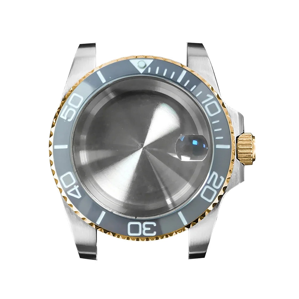 40mm Steel Gold Edge Watch Case Sapphire Date Magnifying Glass for NH35/NH36