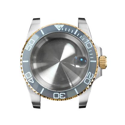 40mm Steel Gold Edge Watch Case Sapphire Date Magnifying Glass for NH35/NH36