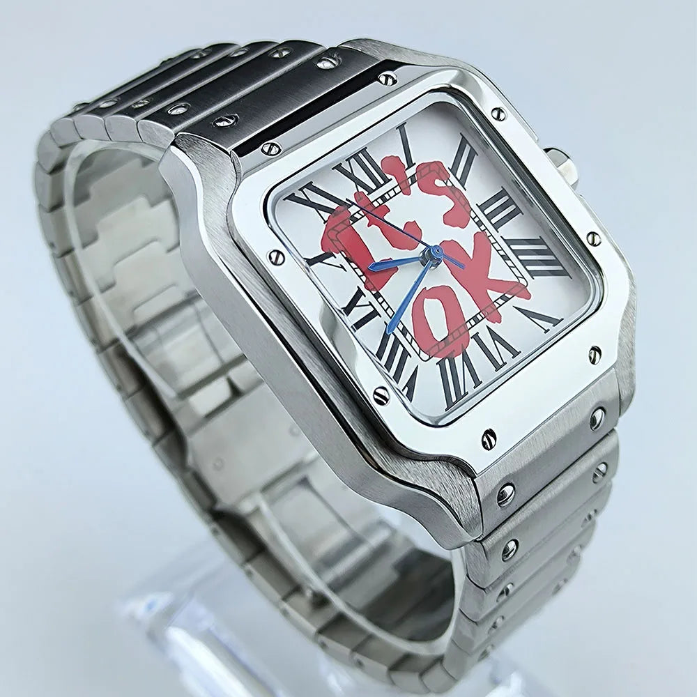 Watch Case with Square Roma Dial Folding Buckle Square Case fit NH35 NH Series