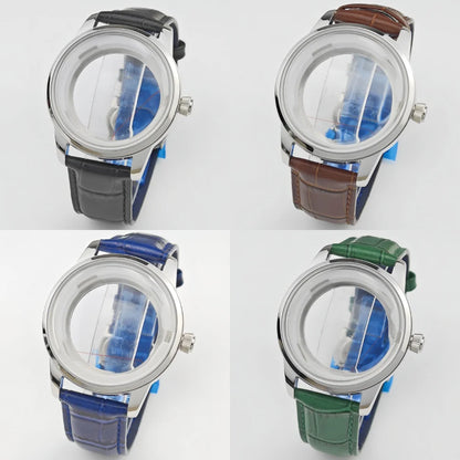 40mm Watch Case & Leather Watch Strap Set Stainless Steel Cocktail Case for NH35