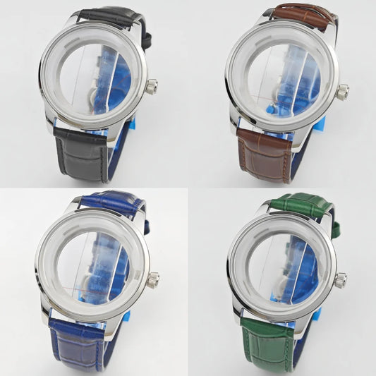 40mm Watch Case & Leather Watch Strap Set Stainless Steel Cocktail Case for NH35