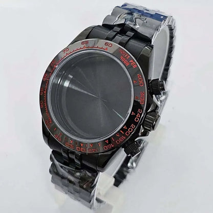39mm Black Watch Case Strap Set for VK63 Shell Sapphire Glass Case Watchband