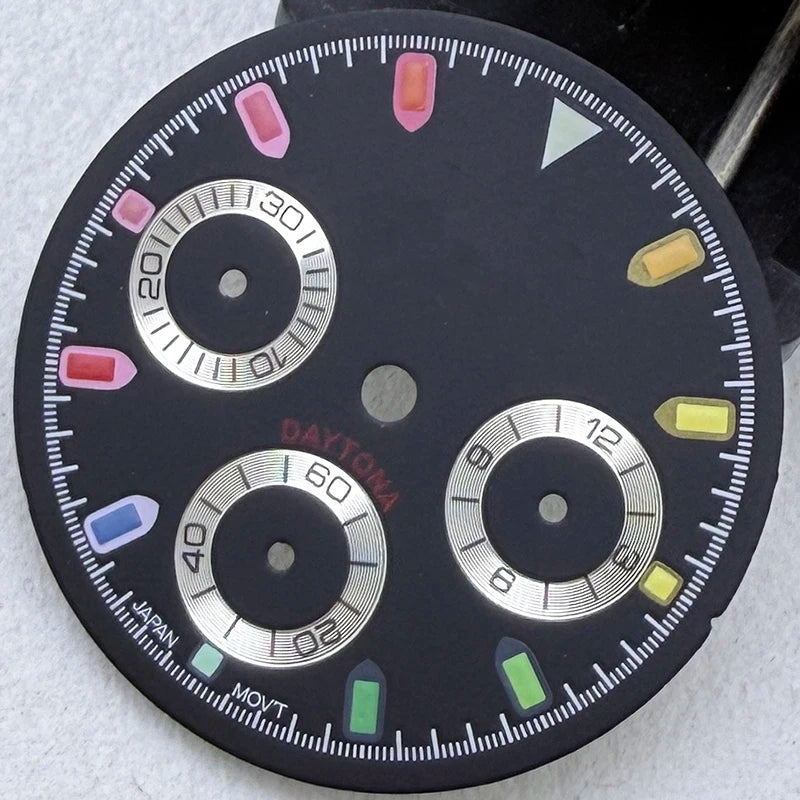 29.5mm VK63 S Logo Dial 3 eyes Green Luminous Fit VK63 Movement Dial Watch