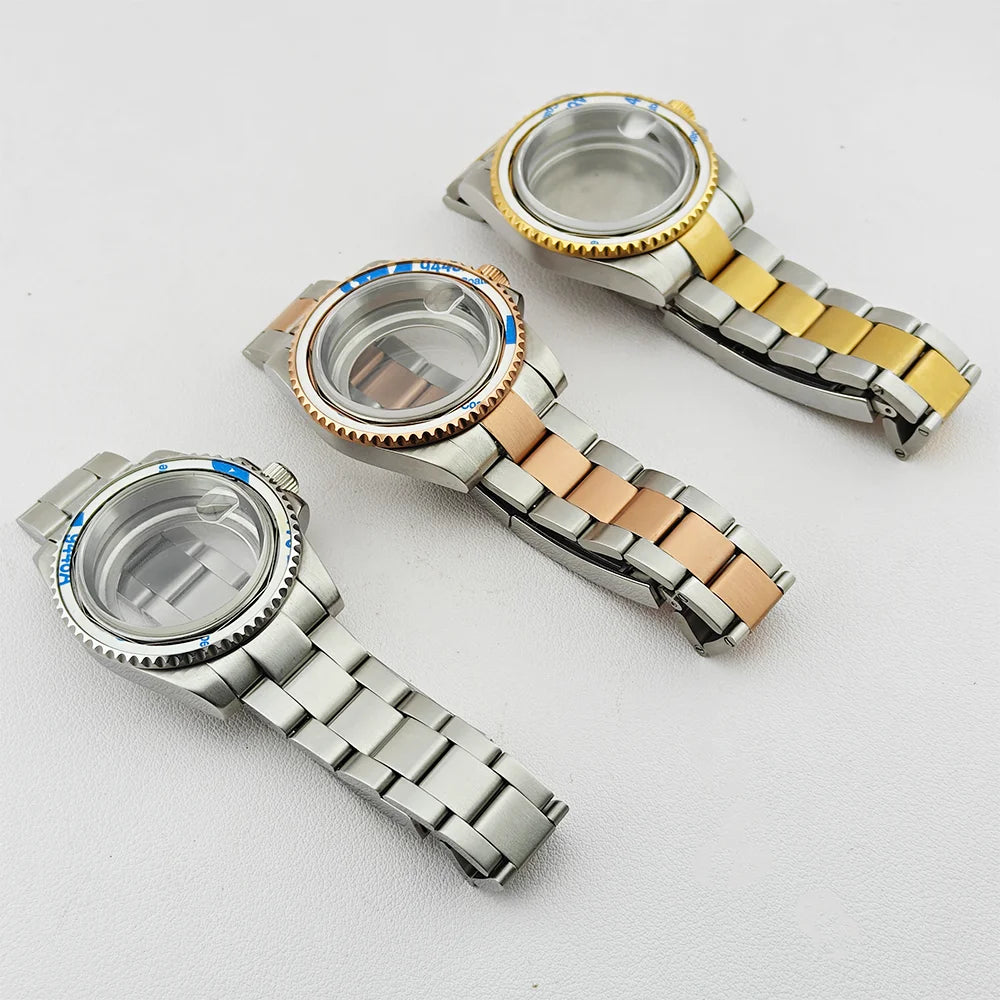40.5mm SUB Sapphire Crystal Steel Watch Case One-Way Selection Bezel For NH35/36