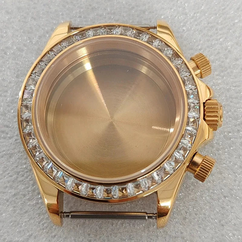 316L 39mm Case Colorful Diamond Ceramic Bezel Compatible with VK63 Three-Eye
