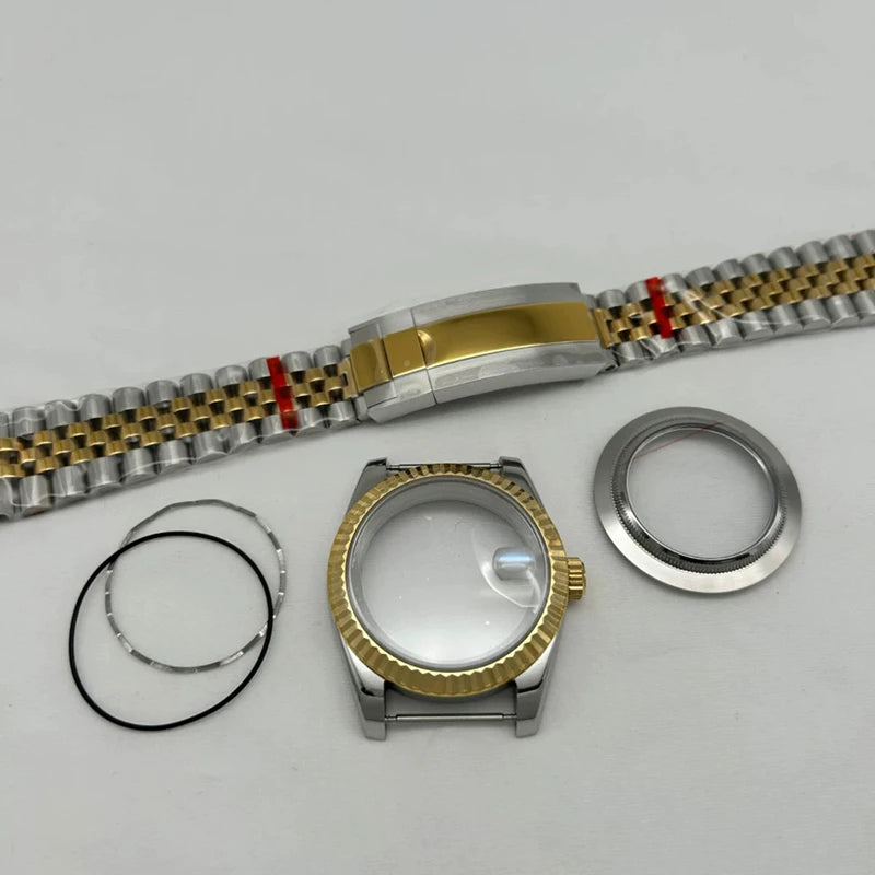 36/39mm Jubilee Strap Sapphire Magnifying Glass Steel Watch Case Fit NH35/NH36