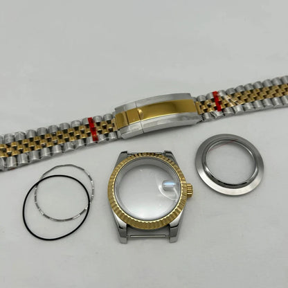 36/39mm Jubilee Strap Sapphire Magnifying Glass Steel Watch Case Fit NH35/NH36