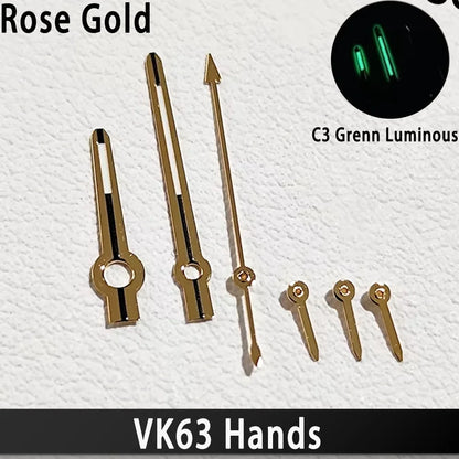 For VK63 Hands C3 Green Luminous Watch Hands for VK63 Movement Men's Watches