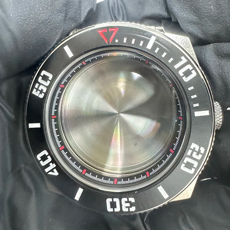 43mm Silver Case+Aluminum Bezel+BlackRed Chapter Ring Waterproof Fit NH35/NH36