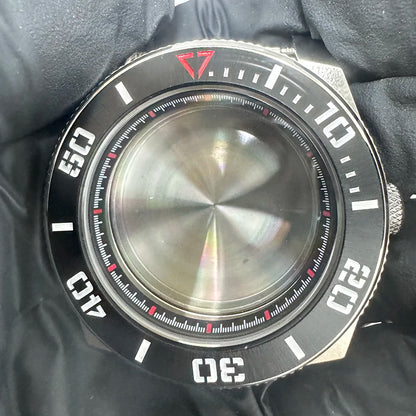 43mm Silver Case+Aluminum Bezel+BlackRed Chapter Ring Waterproof Fit NH35/NH36
