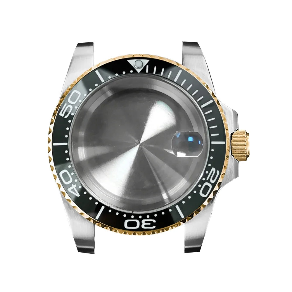 40mm Steel Gold Edge Watch Case Sapphire Date Magnifying Glass for NH35/NH36