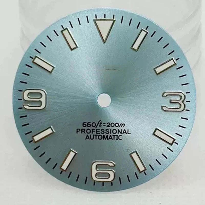 28.5mm S Logo Watch Dial SunBurst with Green Luminous for NH35/NH36 Movement
