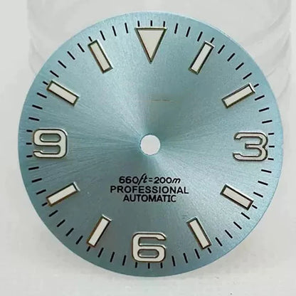 28.5mm S Logo Watch Dial SunBurst with Green Luminous for NH35/NH36 Movement