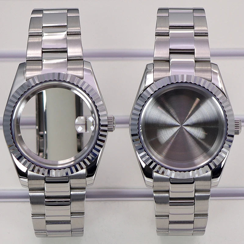 36/39mm Fluted Bezel Watch Case Sapphire Glass Fit NH35 NH36 NH38 Miyota 8215