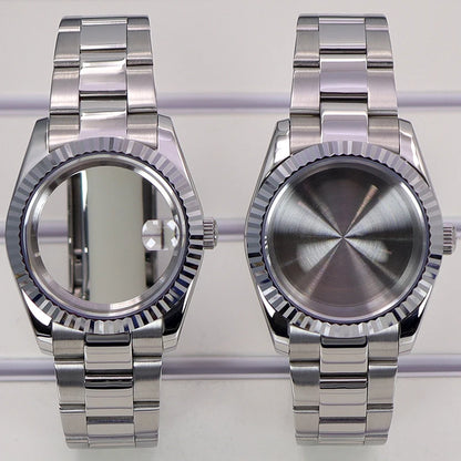 36/39mm Fluted Bezel Watch Case Sapphire Glass Fit NH35 NH36 NH38 Miyota 8215